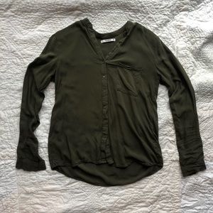 Pull&Bear long sleeve Olive button down